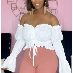 Global Lover White Off The Shoulder Ruffle Crop Top