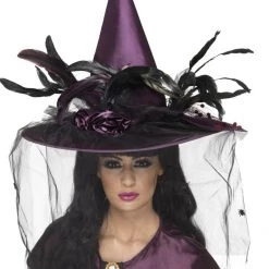 Smiffys Net And Feathers Witch Hat Halloween